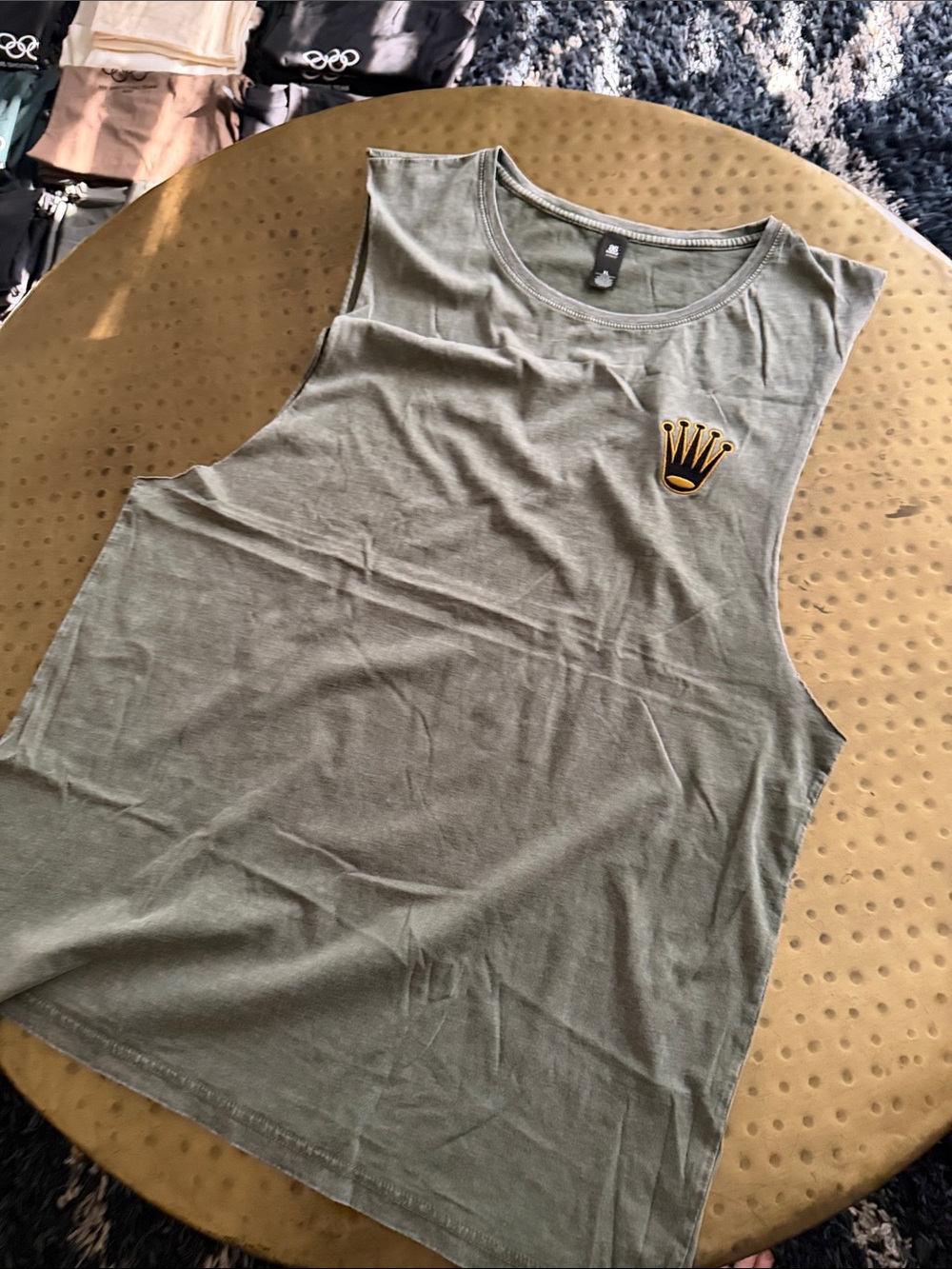 Men's Olive Green Tank Top with Crown Logo